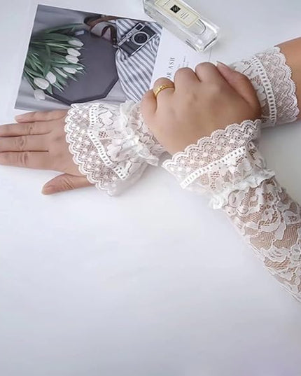 Women's Short Lace Gloves Fingerless for Driving Wedding Wrist Length Bridal Prom Gloves