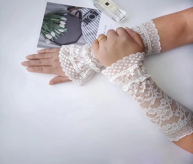 Women's Short Lace Gloves Fingerless for Driving Wedding Wrist Length Bridal Prom Gloves
