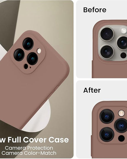 FireNova Designed for iPhone 15 Pro Case, Silicone Upgraded [Camera Protection] Phone Case with [2 Screen Protectors], Soft Anti-Scratch Microfiber Lining Inside, 6.1 inch, Light Brown