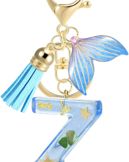 Initial letter Keychains for Women, Ocean Series Avowing Protect Earth Environment, Tassel Cute Car Keychain Initial Key Chain Keyring for Bookbag Handbag Backpack Charm Key Ring Unisex (Letter Z)