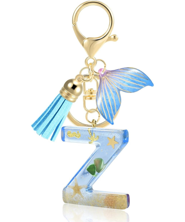 Initial letter Keychains for Women, Ocean Series Avowing Protect Earth Environment, Tassel Cute Car Keychain Initial Key Chain Keyring for Bookbag Handbag Backpack Charm Key Ring Unisex (Letter Z)