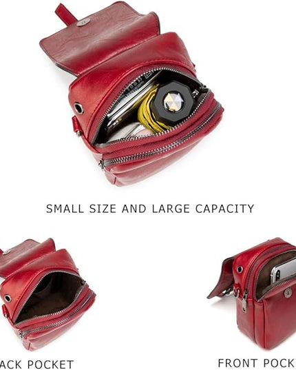 myfriday Vintage Crossbody Phone Bag for Women, Small PU Leather Shoulder Purse and Handbag with Tassel&Rivet Decoration