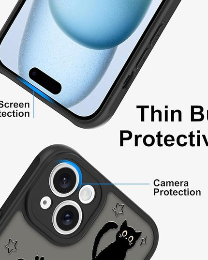 Cute Magnetic Case for iPhone 15 Plus Case [ Compatible with MagSafe ] with Black Cat Cats Pattern Design for Women Girls Boys, Soft Bumper Hard Back Kawaii Animal Protective Phone Cover