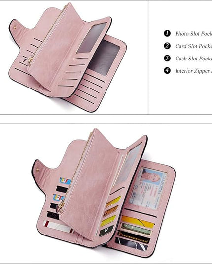 CLUCI Wallet For Women PU Leather RFID Blocking Womens Wallet Bifold Card Holder with ID Window Gifts for Women Birthday | RFID Blocking, Designer, Trifold, Card Holder, ID Window