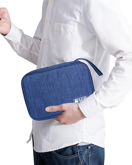 Electronics Travel Organizer,Portable Waterproof Electronic Travel Storage Bag for Small Charging Cord Storage,Charger,Small Electronics,SD Card etc,for Travel,Business -Navy Blue