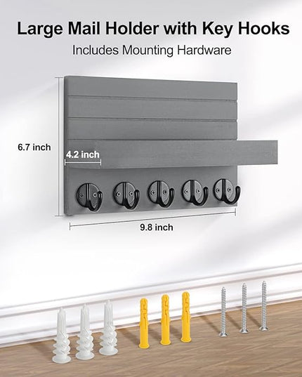 Lwenki Key Holder for Wall, Decorative Key and Mail Holder with Shelf Has Large Key Hooks for Bags, Coats, Umbrella – Paulownia Wood Key Hanger with Mounting Hardware (9.8”W x 6.7”H x 4.2”D)