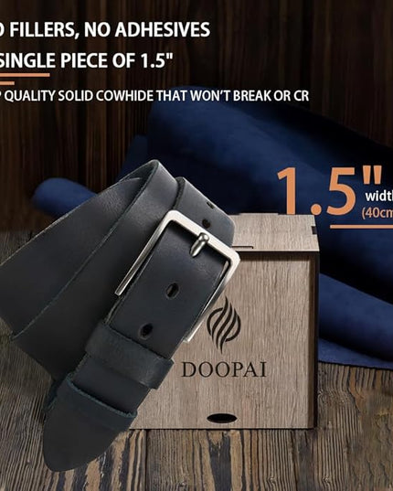 DOOPAI Men's Genuine Leather Casual Belt -Full Grain Leather Belt for Men- 1.5" Handmade Jeans Belt with Gift Box