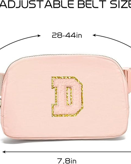 Gitus Gifts for 8 9 10 11 12 Year Old Girls Belt Bag Fanny Pack Crossbody Bags with Initial Letter Patch Cute Stuff Birthday Gifts for Teen Girls Women Personalized Trend Stuff (Coral Pink-D)