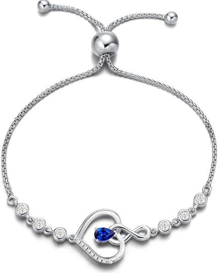 AGVANA Valentines Day Gifts Heart Birthstone Bracelets for Women Sterling Silver Genuine or Created Gemstone Tennis Bracelet Infinity Love Jewelry Anniversary Birthday Gifts for Wife Mom Women