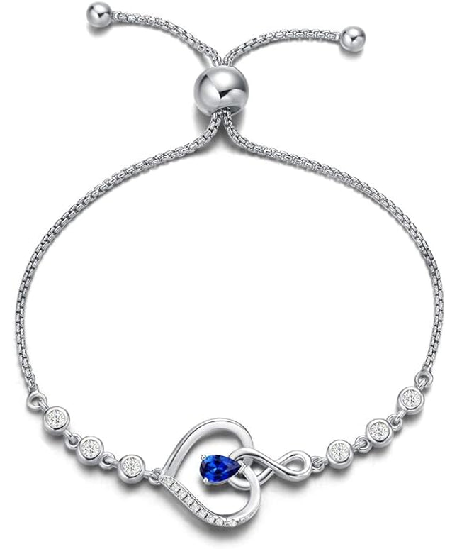 AGVANA Valentines Day Gifts Heart Birthstone Bracelets for Women Sterling Silver Genuine or Created Gemstone Tennis Bracelet Infinity Love Jewelry Anniversary Birthday Gifts for Wife Mom Women