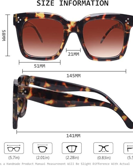 Vintage Women Oversized Sunglasses Designer Luxury Square Sun Glasses UV400 Protection Flat Lens