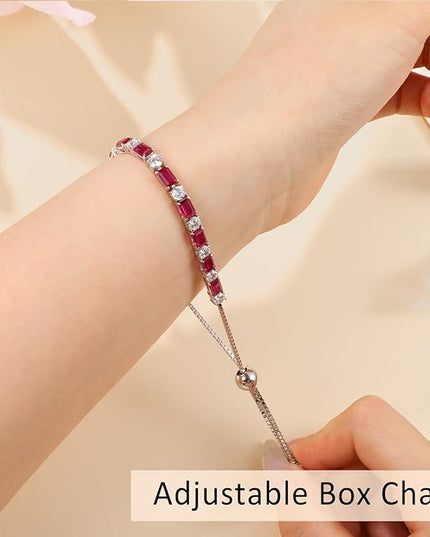 Birthstone Tennis Bracelets for Women White Gold Sterling Silver Gemstone Bracelets Adjustable Chain 6-9 Inchs Jewelry Anniversary Birthday Gifts for Women Mom Wife Her