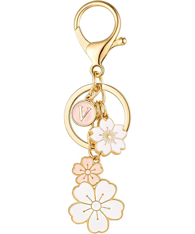 SELOVO Initial Keychain Flower Charms for Key Cute Pink Letter Keyring for Backpack