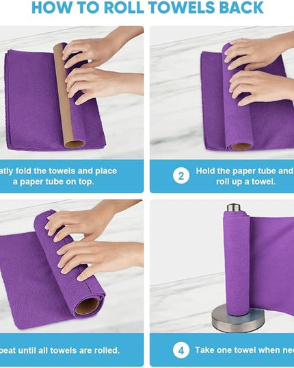 AIDEA Microfiber Cleaning Cloth Roll, 75PK, Reusable Paper Towels Tear Away Cloth, Microfiber Towels for Cars, Lint Free Cleaning Rags for House, Kitchen, Window, 11.5"×11.5", Purple