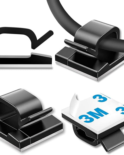 100 Pcs Cable Clips, Adhesive Cable Organizer Cord Holder Wire Clip Wire Management Self Adhesive Hooks Wire Holder for Office, Home (Black)