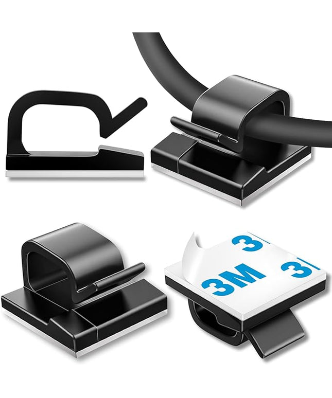 100 Pcs Cable Clips, Adhesive Cable Organizer Cord Holder Wire Clip Wire Management Self Adhesive Hooks Wire Holder for Office, Home (Black)