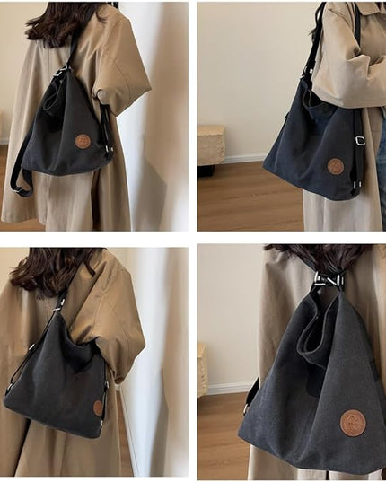 Multi Ways Convertible Canvas Shoulder Bag Tote Purse Backpack Crossbody Bags for Women Trendy Vintage Small Travel
