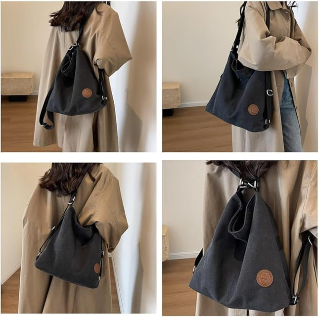 Multi Ways Convertible Canvas Shoulder Bag Tote Purse Backpack Crossbody Bags for Women Trendy Vintage Small Travel