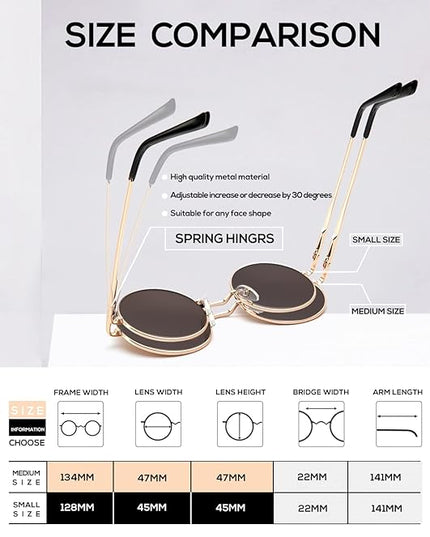 KALIYADI Round Polarized Sunglasses for Men Women Retro Metal Hippie Circle Style Sun Glasses UV Protection
