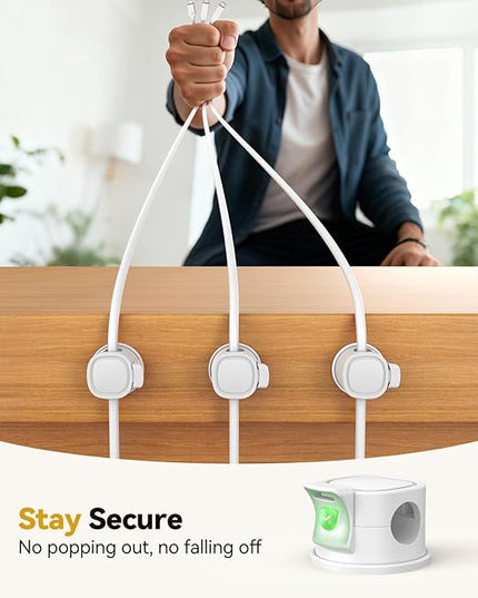 6Pack Rotatable Cord Organizer, INCHOR Cable Organizer, Spring Cable Clips With Clasp Lock, Smooth Adjustable Cord Holder for Nightstand Car Home Office (White)