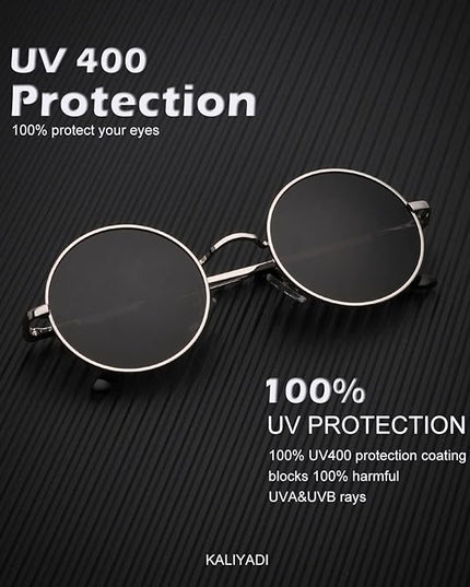 KALIYADI Round Polarized Sunglasses for Men Women Retro Metal Hippie Circle Style Sun Glasses UV Protection