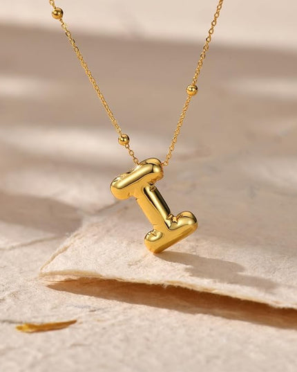 LUCA SMITH Initial Necklaces for Women, Dainty Balloon Bubble Letter, Name Letter Alphabet Pendant Layered Choker Chain Jewelry Gift