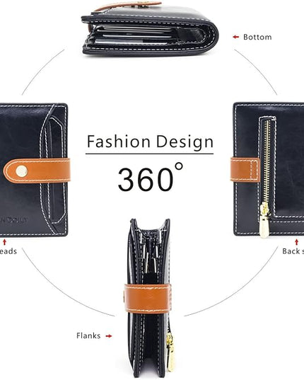 ANDOILT Wallets for Women Genuine Leather Small Bifold Wallet RFID Blocking Card Case Purse with ID Window Coin Pocket | Small, RFID Blocking, Card Case, Purse, with ID Window, Coin Pocket