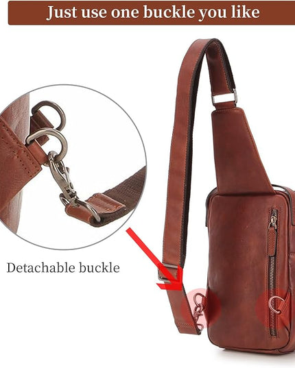 Genuine Leather Sling Bag for Men and Women Chest Bag Purse Crossbody Shoulder Bags Backpack Hiking Backpack Daypack (Brown)
