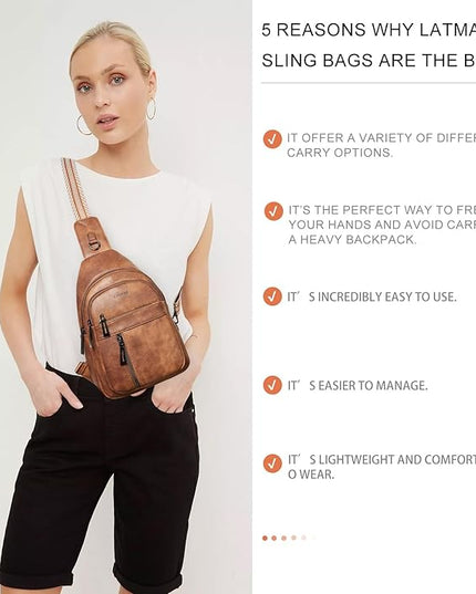 7L Sling Bag For Women Men Backpack Fanny Pack Crossbody Chest Travel Shoulder Belt Bags Purse Handbag PU Leather