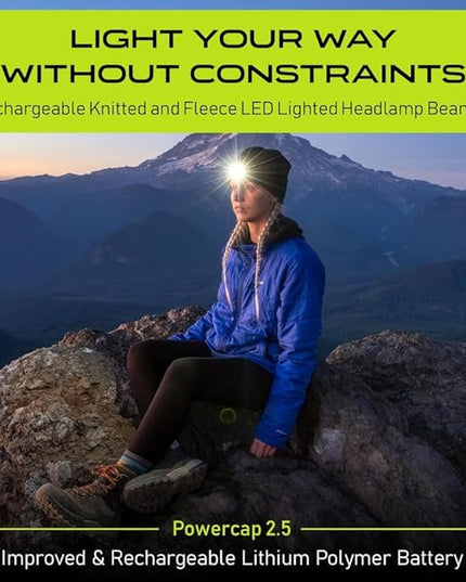 POWERCAP LED Hat Light 150 Lumens Rechargeable Fleece Beanie with Bright Built-in Headlamp Waterproof LED Warm One Size Cap
