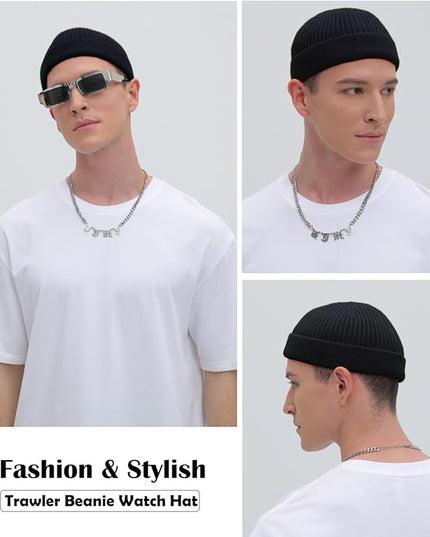 ROYBENS Thin Swag Wool Short Fisherman Beanie for Men Women, Knit Cuff Trawler Beanie Watch Hat, Soft Spring Fall Skull Cap