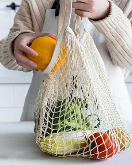 4 Pack Portable Reusable Grocery Bags Fruit and Vegetable Bag Washable Cotton Mesh String Organic Organizer Shopping Handbag Long Handle Net Tote (blue,Black,Beige,Orange)