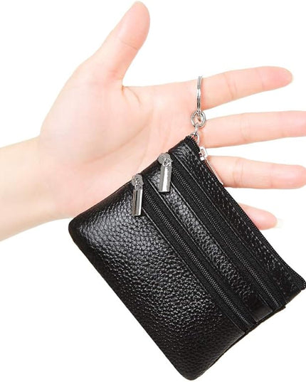 Women's Genuine Leather Coin Purse Mini Pouch Change Wallet with Keychain