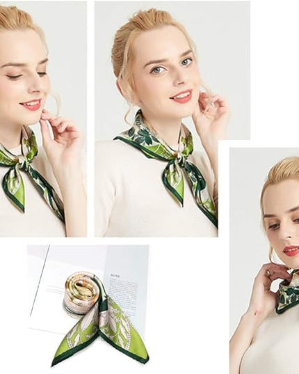 ANDANTINO 100% Pure Mulberry Silk Small Square Scarves -21'' x 21''- Digital Printed Neckerchief –Women Men Lightweight Scarf