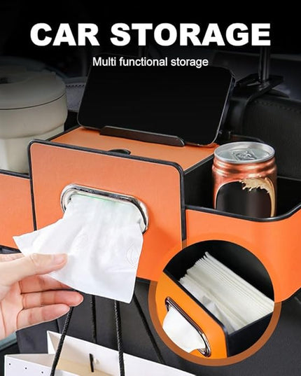 Car Organizers and Storage Box, 4 in 1 Multifunctional Car Backseat Organizer with Cup Holder for Hold Phones, Snacks, Drinks, and Handbags, Universal Fit for Most Cars (Orange)