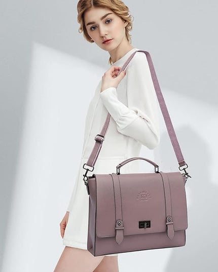 EaseGave Women's 15.6 Inch Laptop Briefcase, Vintage Purple Saffiano Eco-Leather, 4 Large Compartments, 2 Slip Pockets, 1 Zip-Fastening Pocket
