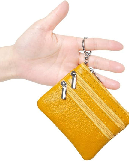Women's Genuine Leather Coin Purse Mini Pouch Change Wallet with Keychain