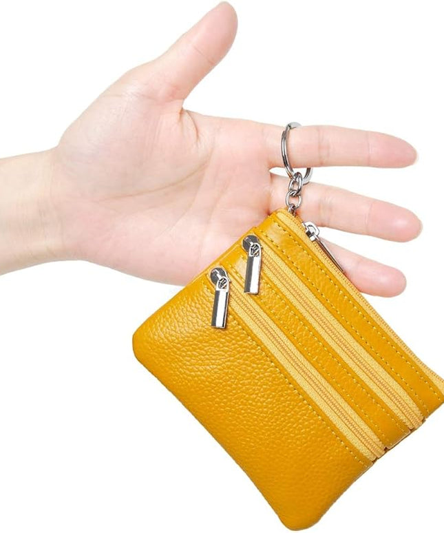 Women's Genuine Leather Coin Purse Mini Pouch Change Wallet with Keychain