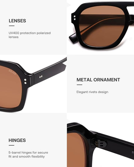 SOJOS Retro Thick Polarized Aviator Sunglasses for Women Men, Large Trendy Bold Square Pilot Shades SJ2385