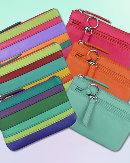ili New York Mini Leather Coin Purse, Compact Design with Key Ring and RFID Protection for Women and Men in Vibrant Colors, Black