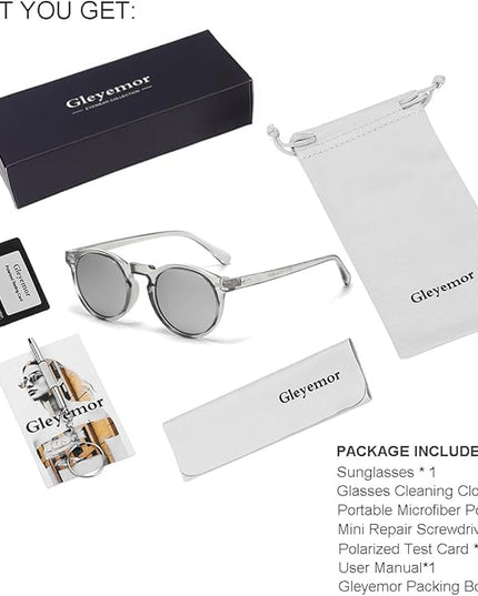 Gleyemor Vintage Polarized Sunglasses for Men Round Sunglasses UV400 Protection Retro Hand-crafted Acetate Frame