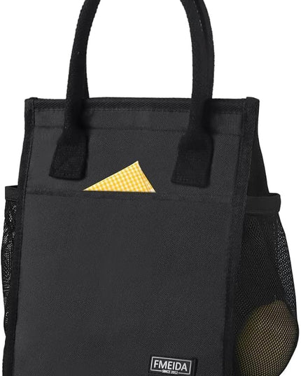 Fmeida 6.75L Small Insulated Lunch Bag Women Men, Lunch Bags with Multiple Pockets, Reusable Thermal Cooler Tote for Work, Office, Picnic, Travel | Hook and Loop Closure, Black
