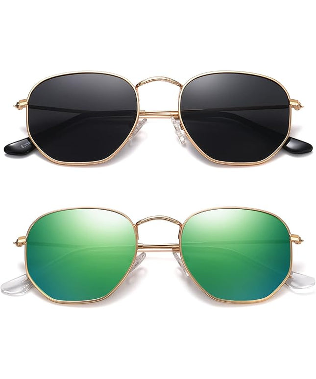 MEETSUN Polarized Hexagon Sunglasses for Women Men Polygon Square Sun Glasses UV400 Protection Metal Frame