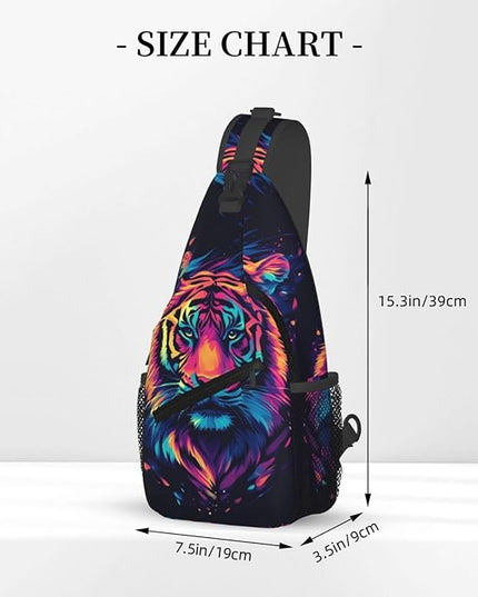 Animal Face Sling Bag Crossbody Bags Chest Bag Backpack for Travel Running and Hiking for Men Women Colorful Tiger