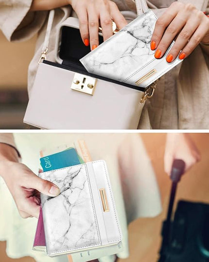 Passport Holder Cover Travel RFID Blocking Passport Cover Rose Gold Cute Flowers Passport Wallet with Elastic Band for Women