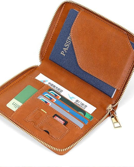 Passport Holder for Travel Women and Men RFID Passport Holder with Card Slots Holder Passport Case Passport cover Passport Wallet Travel Essentials and Accessories (Short Zipper, SZ-Brown)