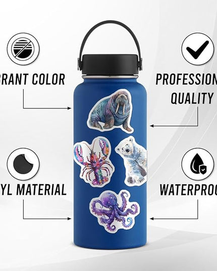 Pack 50 Pcs Cute Sea Ocean Animal Stickers for Water Bottles Funny Laptop Luggage Computer Scrapbooking Teens Girls Boys Adults Waterproof Aesthetic Sticker Small Vinyl Decals