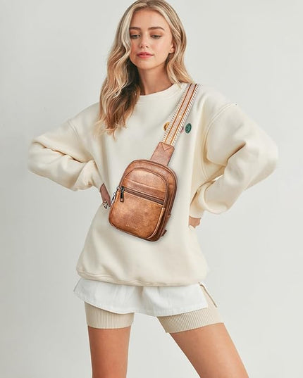 Sling Bag For Women Faux Leather Small Casual Daypack Backpack Fanny Pack Crossbody Chest Bags Purse