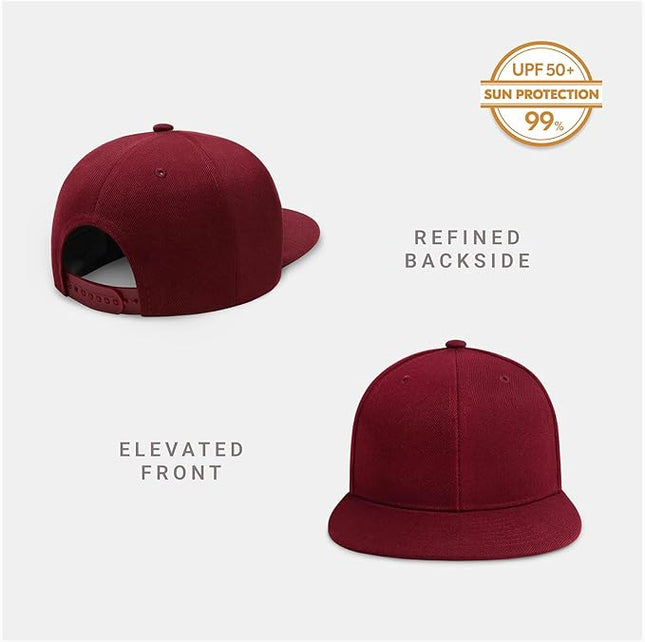 CHOK.LIDS Flat Bill Visor Classic Snapback Hat Blank Adjustable Brim High Top End Trendy Color Style Plain Tone Baseball Cap