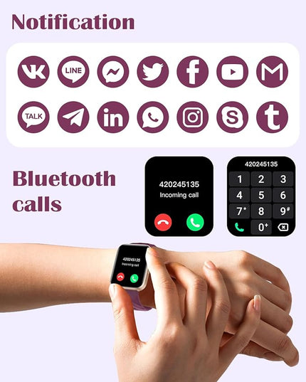 RUIMEN Smart Watches for Women Men (Answer/Make Calls) Compatible with iPhone/Android Phones, 1.85" HD Screen Fitness Tracker Heart Rate Monitor 100+ Sports Tracker Watch Waterproof (Purple)